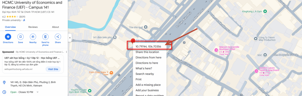 Hướng dẫn lấy toạ độ trên google map
