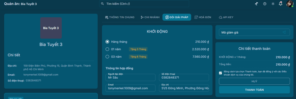 Đăng ký Gói Dịch vụ