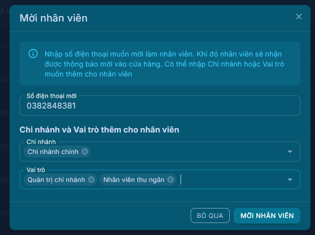 Mời nhân viên