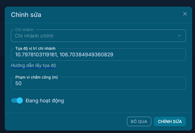 Thiết lập chấm công