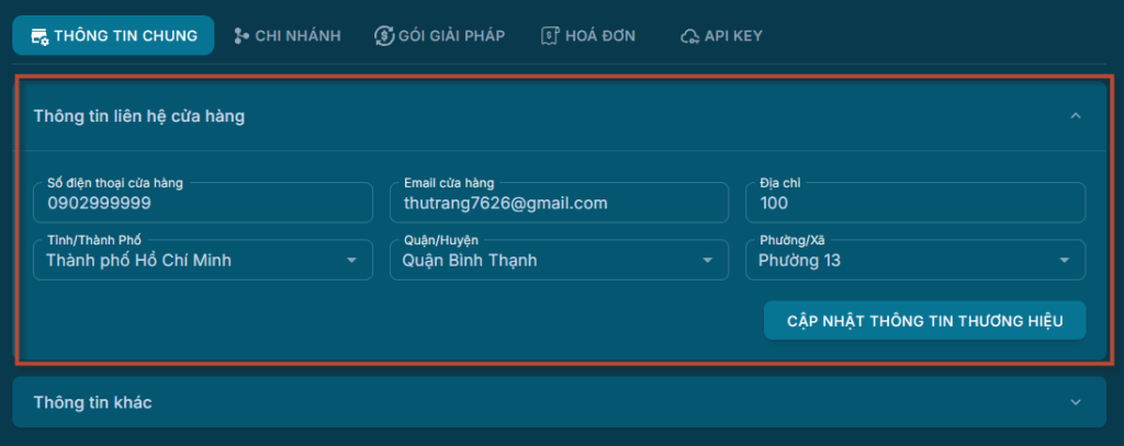 Thông tin liên hệ thương hiệu